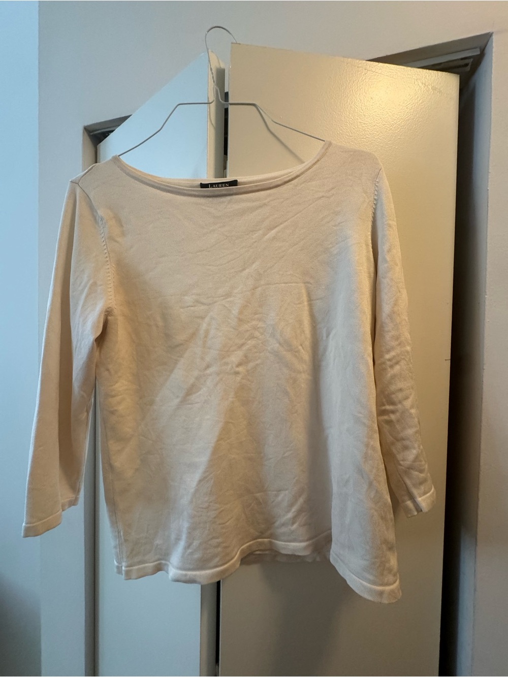 Lauren Ralph Lauren Silk Cream Boatneck Long-Sleeve Top